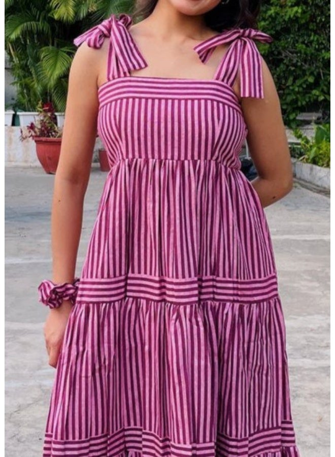 VISHVA CREATION Pink Striped Maxi Dress for Women - Image 4